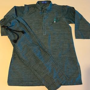 Boys Dark Green-Teal Kurta with Pants - Size 4 - Like New